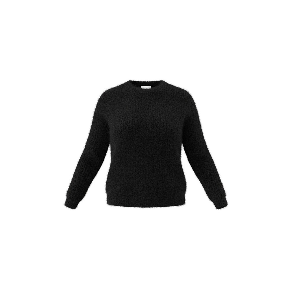 Time and Tru Sweater Womens L 12-14 Black Eyelash Knit Fuzzy Crewneck Pullover